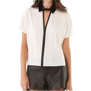 Robert Rodriguez New Silk Top Blouse with Leather Trim Size 10 Work Date